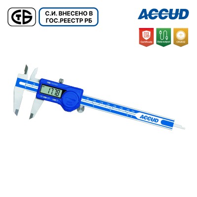 Штангенциркуль цифровой арт.111-006-12, диап. измерения 0-150 мм / 0-6", дискретность 0,01 мм / 0,0005", по DIN 862 с выводом данных, от ACCUD