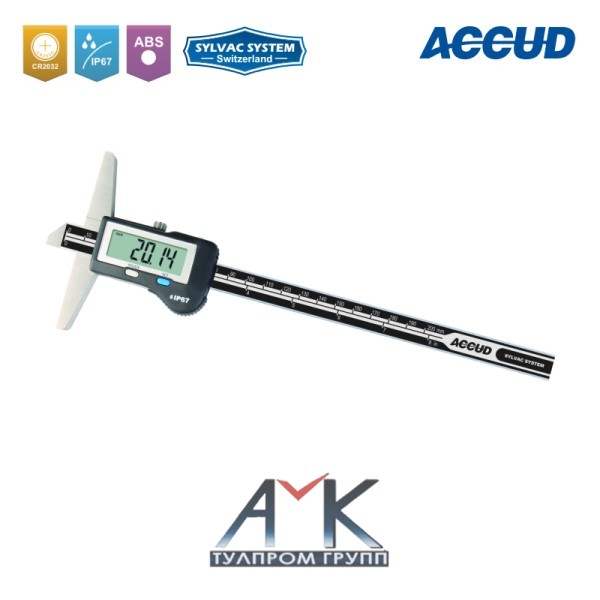 Штангенглубиномер влагозащитный IP67 цифровой арт.197-006-11, диап. измерения 0-150 мм / 0-6", дискретность 0,01 мм / 0,0005", от ACCUD