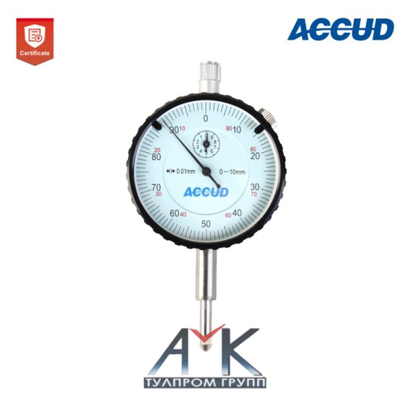 Индикатор часового типа арт.223-010-12, диап. измерения 0-10 мм, дискретность 0,01 мм, шкала 0-100 мм, со стопорным винтом, от ACCUD