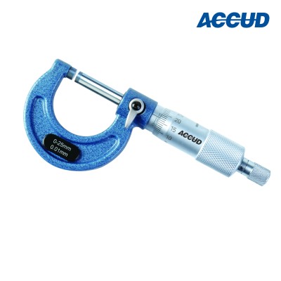 Наружный микрометр арт.321-001-01, диап. измерений 0-25 мм, дискретность 0,01мм, гладкий, с трещоткой, от ACCUD