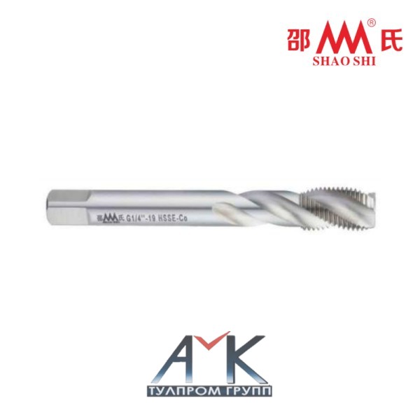 Спиральный конавочный метчик G 3/8-19 арт. SA572004, шаг 1,337 мм, с прямой трубной резьбой, DIN 5156, HSSE Co, угол 55°, от SHAO SHI