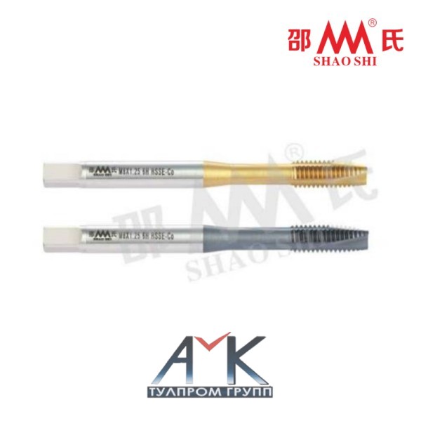Машинный метчик спиральный M2,5 с усиленным хвостовиком арт. SA612002, шаг 0,45 мм, DIN 371, 6H, HSSE Co, угол 60, от SHAO SHI