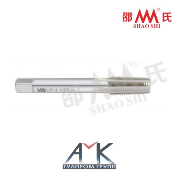 Прямозубый метчик с конической трубной резьбой NPT 1/2-14 арт.SA862005, шаг 1,814 мм, по DIN 5156, HSSE-Co, угол 60°, от SHAO SHI