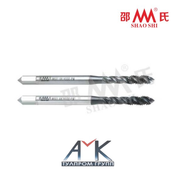 Машинный метчик M4 с винтовой канавкой R45° арт. SC512004, с усиленным хвостовиком, шаг 0,7 мм, DIN 371, 6H, HSSE PM, угол 60°, от SHAO SHI