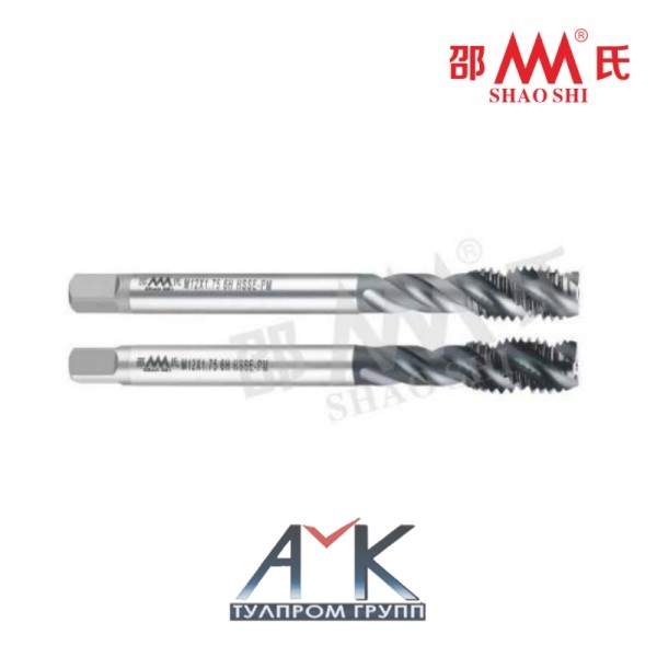 Машинный метчик MF14 х 1,5 с винтовой канавкой R45° арт. SC512106, с укороченным хвостовиком, шаг 1,5 мм, DIN 376/374, 6H, HSSE PM, угол 60°, от SHAO SHI