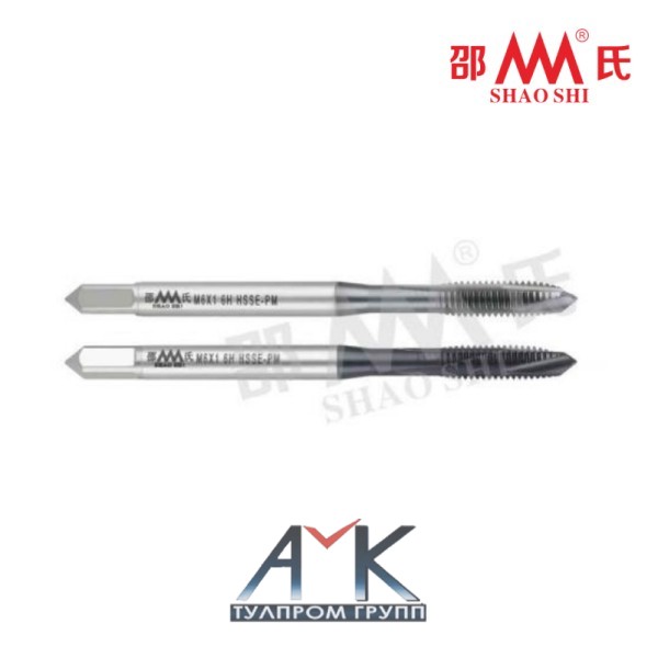 Машинный спиральный метчик MF10 х 1,25 арт. SC612011, с усиленным хвостовиком, шаг 1,25 мм, DIN 371, 6H, HSSE PM, угол 60°, от SHAO SHI